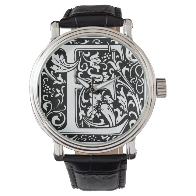 Letter E Mediaeval Monogram Art Nouveau Watch (Front)