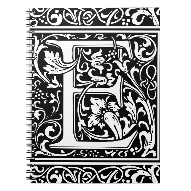 Letter E Medieval Monogram Art Nouveau Spiral Notebook (Front)