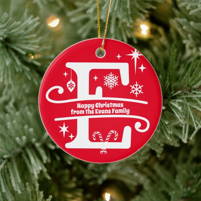 Letter E Monogram Initial Family Name Greeting Ceramic Tree Decoration (Tree)