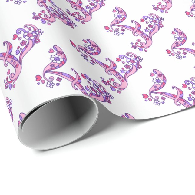 Letter E monogram personalised pink purple wrap Wrapping Paper (Roll Corner)