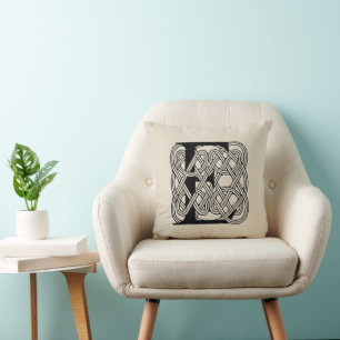 Letter E Monogram Vintage Celtic Knot Print Cushion