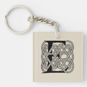 Letter E Monogram Vintage Celtic Knot Print Key Ring