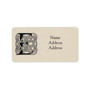 Letter E Monogram Vintage Celtic Knot Print Label
