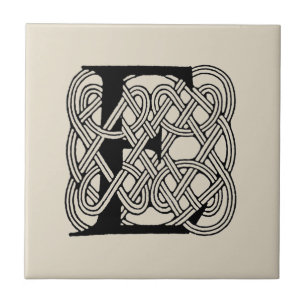 Letter E Monogram Vintage Celtic Knot Print Tile