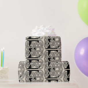 Letter E Monogram Vintage Celtic Knot Print Wrapping Paper