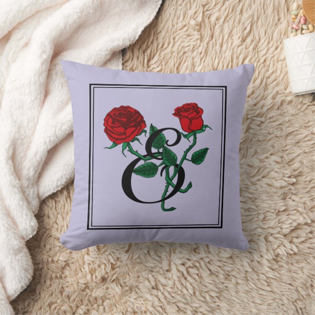 Letter E Monogram with Red Roses Purple Cushion (Blanket)
