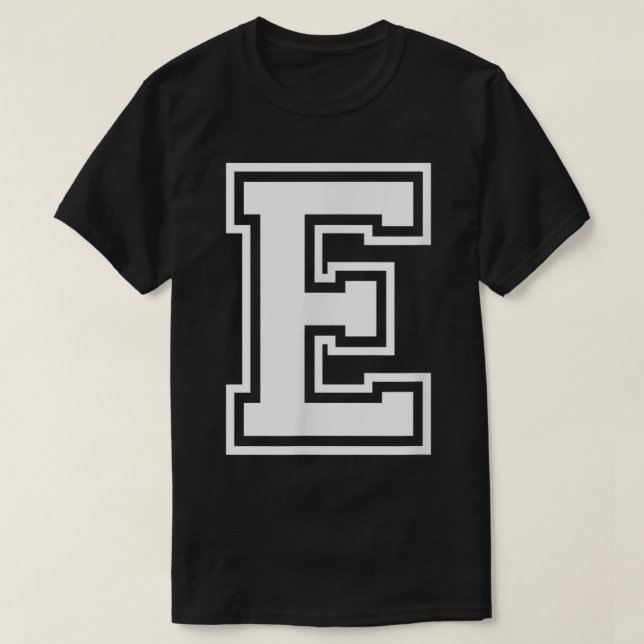 Letter E Name Initial Varsity Alphabet Monogram T-Shirt (Design Front)
