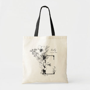 Letter E Organic Farmhouse Rustic Monogrammed Tote Bag