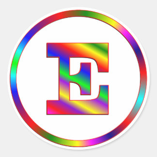 Letter E Rainbow Classic Round Sticker