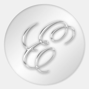 Letter E script initial faux silver monogram favou Classic Round Sticker