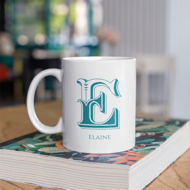 Letter E Teal Monogram Modern Name  Coffee Mug (Creator Uploaded)