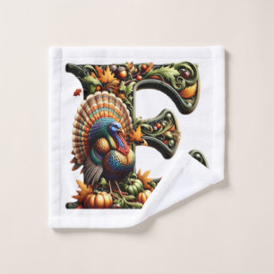 Letter E Thanksgiving style gift Bath Towel Set