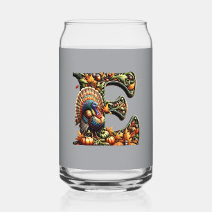Letter E Thanksgiving style gift Can Glass