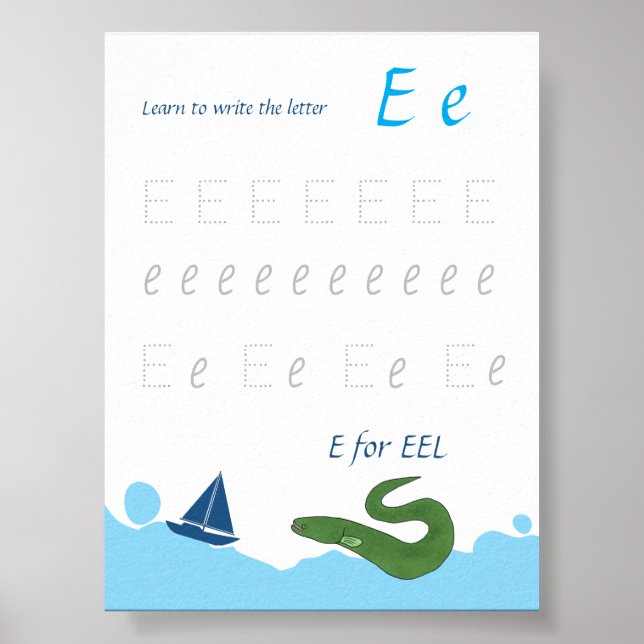 Letter E Tracing Poster for Kids (Front)