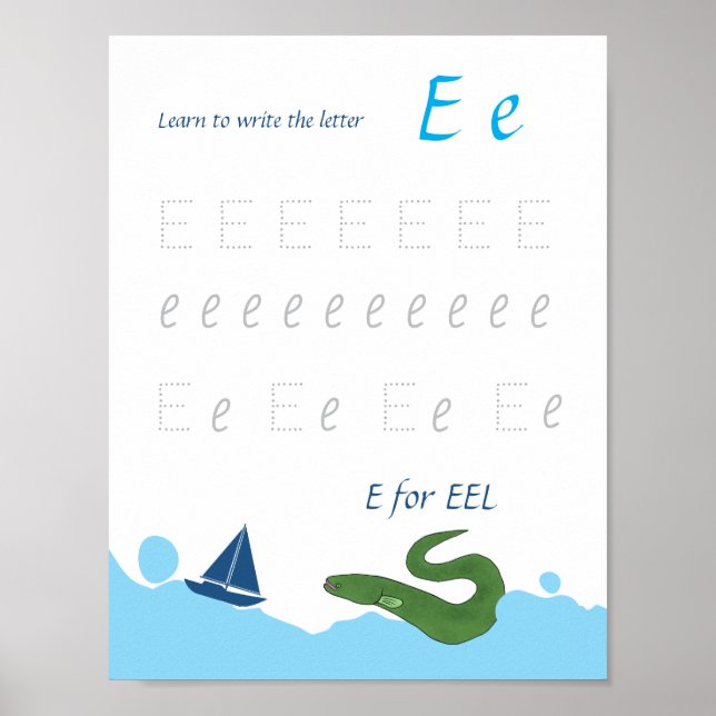 Letter E Tracing Poster for Kids (Front)