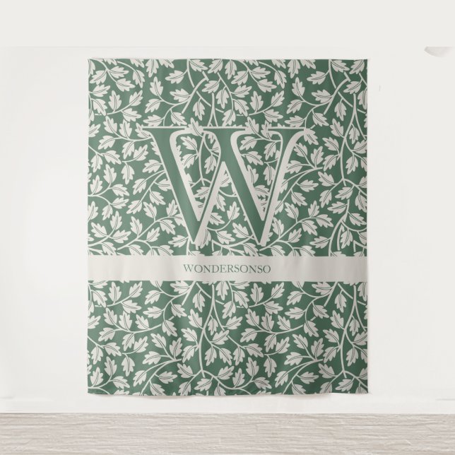 Letter Emerald Green Flower editable monogram Tapestry (Front)