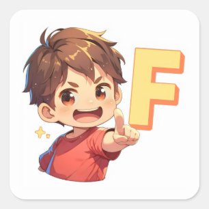 Letter F Anime Boy  Square Sticker
