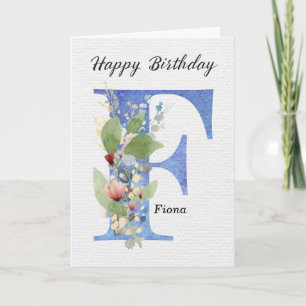Letter F Birthday Custom Name Her Blue Monogram Card