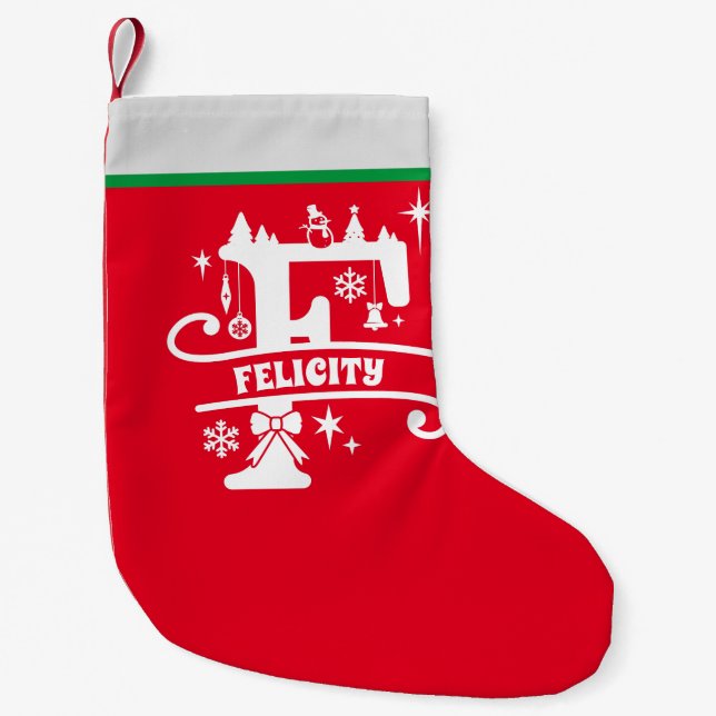 Letter F Christmas Monogram Initial Name Red White Small Christmas Stocking (Front)