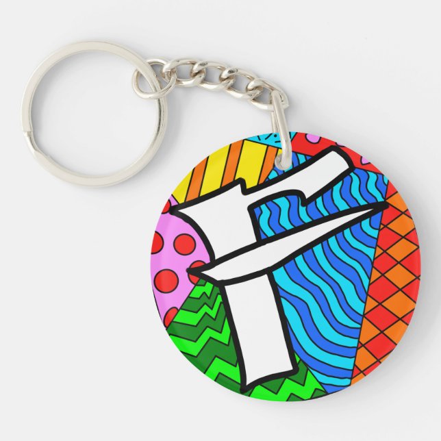 Letter F Colorful Doodles Key Ring (Front)