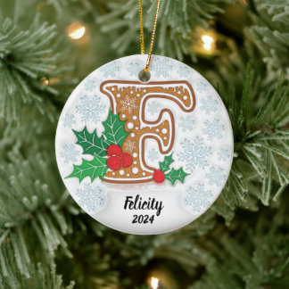 Letter F Custom Name Christmas Ceramic Tree Decoration