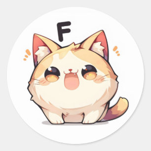 Letter F Cute Cat Classic Round Sticker