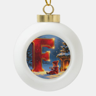 Letter F Fireplace Personalised Monogram Holiday Ceramic Ball Christmas Ornament