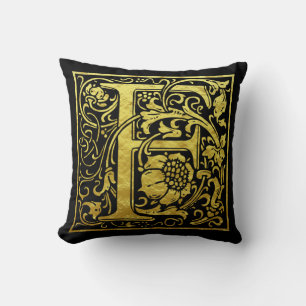 Letter F First Letter Faux Gold and Black Cushion