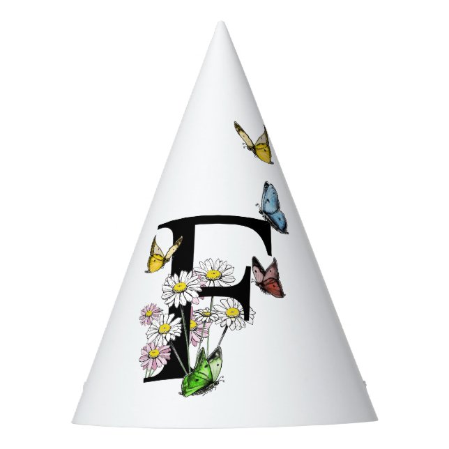 Letter F Floral Butterfly Monogram Initial  Party Hat (Front)