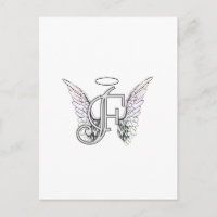 Letter F Initial Monogram with Angel Wings & Halo