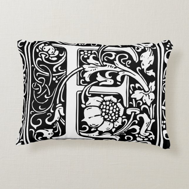 Letter F Mediaeval Monogram Art Nouveau Decorative Cushion (Back)