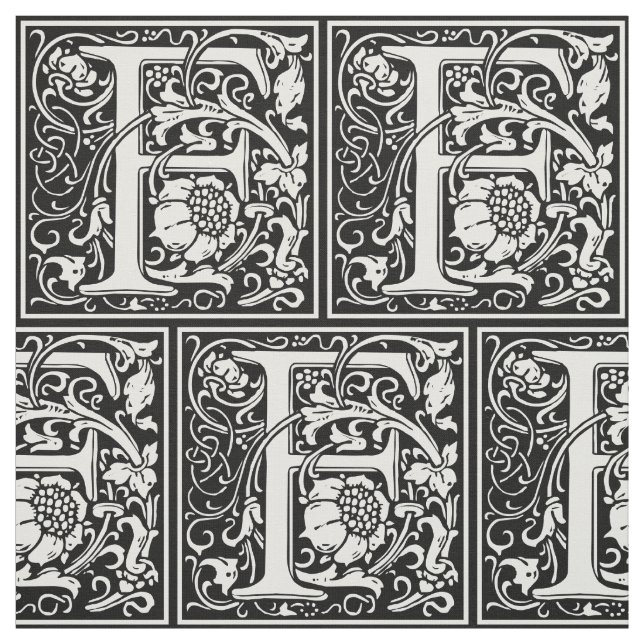 Letter F Mediaeval Monogram Art Nouveau Fabric (Swatch)