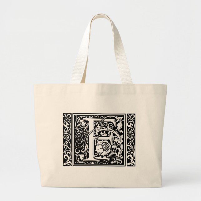 Letter F Mediaeval Monogram Art Nouveau Large Tote Bag (Front)