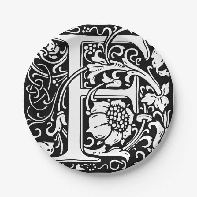 Letter F Mediaeval Monogram Art Nouveau Paper Plate (Front)
