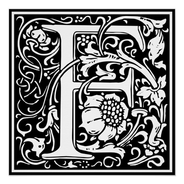 Letter F Mediaeval Monogram Art Nouveau Poster (Front)