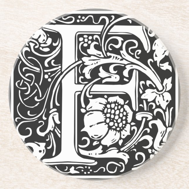 Letter F Mediaeval Monogram Vintage Initial Coaster (Front)