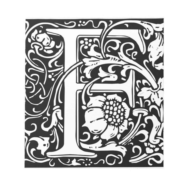 Letter F Mediaeval Monogram Vintage Initial Notepad (Front)