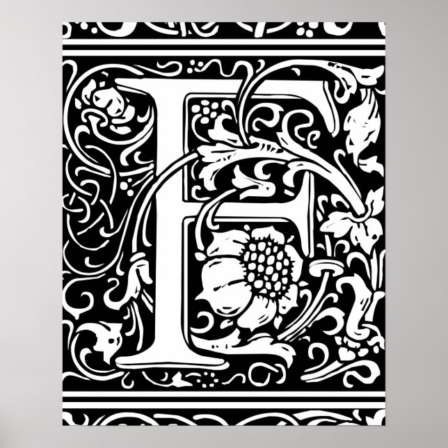 Letter F Medieval Monogram Art Nouveau Poster (Front)
