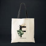 Letter F Monogram | Tropical Monstera Personalised Tote Bag<br><div class="desc">Customisable letter F monogram tote bag featuring watercolor montera leaf,  faux gold foil leaf and black watercolor brush accents. Personalise this tropical monogram tote bag by adding your name or other details. This boho letter F monogrammed tote bag will be perfect as a gift. Other letters are available.</div>