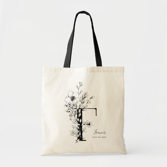 Letter F Organic Farmhouse Rustic Monogrammed  Tote Bag (Front)