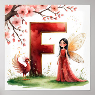 Letter F Phoenix Bird Fairy Poster Mythical Art