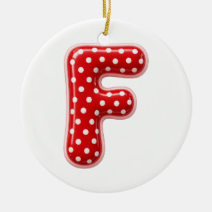 Letter F Red Polka Dot Christmas Monogram Ceramic Tree Decoration