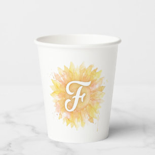 Letter F Sunflower First Name Monogram Initial Paper Cups