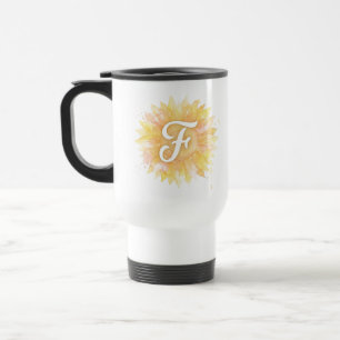 Letter F Sunflower First Name Monogram Initial Travel Mug