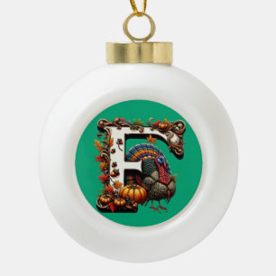 Letter f Thanksgiving gift style Ceramic Ball Christmas Ornament