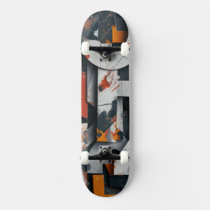 Letter fragments in orange and grey #1 skateboard