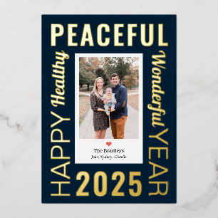 Letter Frame Foil Modern Happy New Year Photo Card