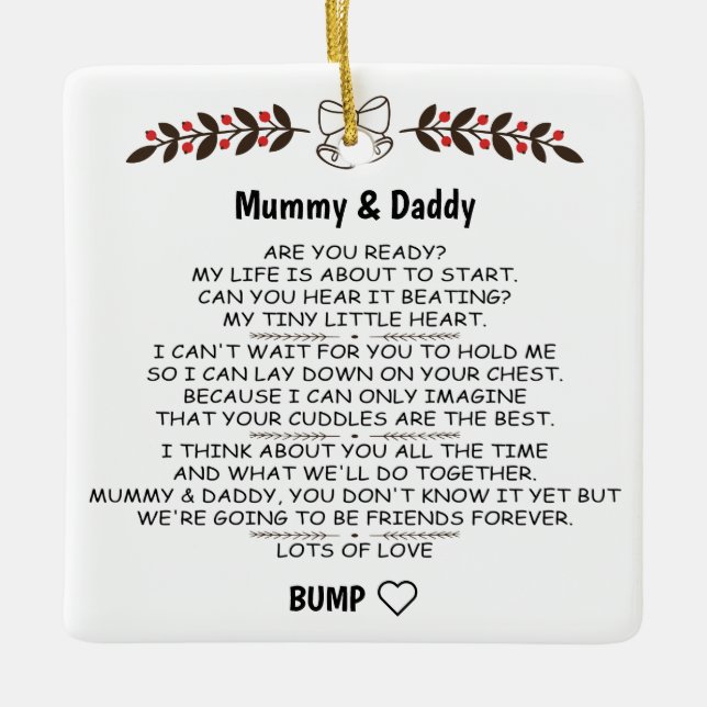 Letter From Baby Bump To Mommy & Daddy To Be  Ceramic Ornament (Front)
