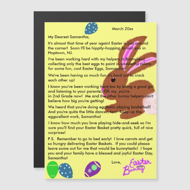 Letter from Easter Bunny Yellow (Front/Back)