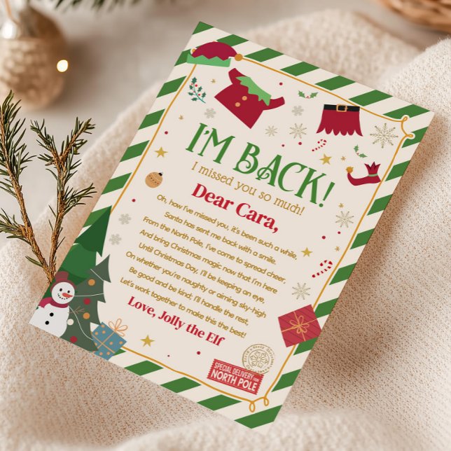 Letter from Elf Christmas Arrival Letter Card (I'm Back Letter from Elf Christmas Arrival Letter Card)
